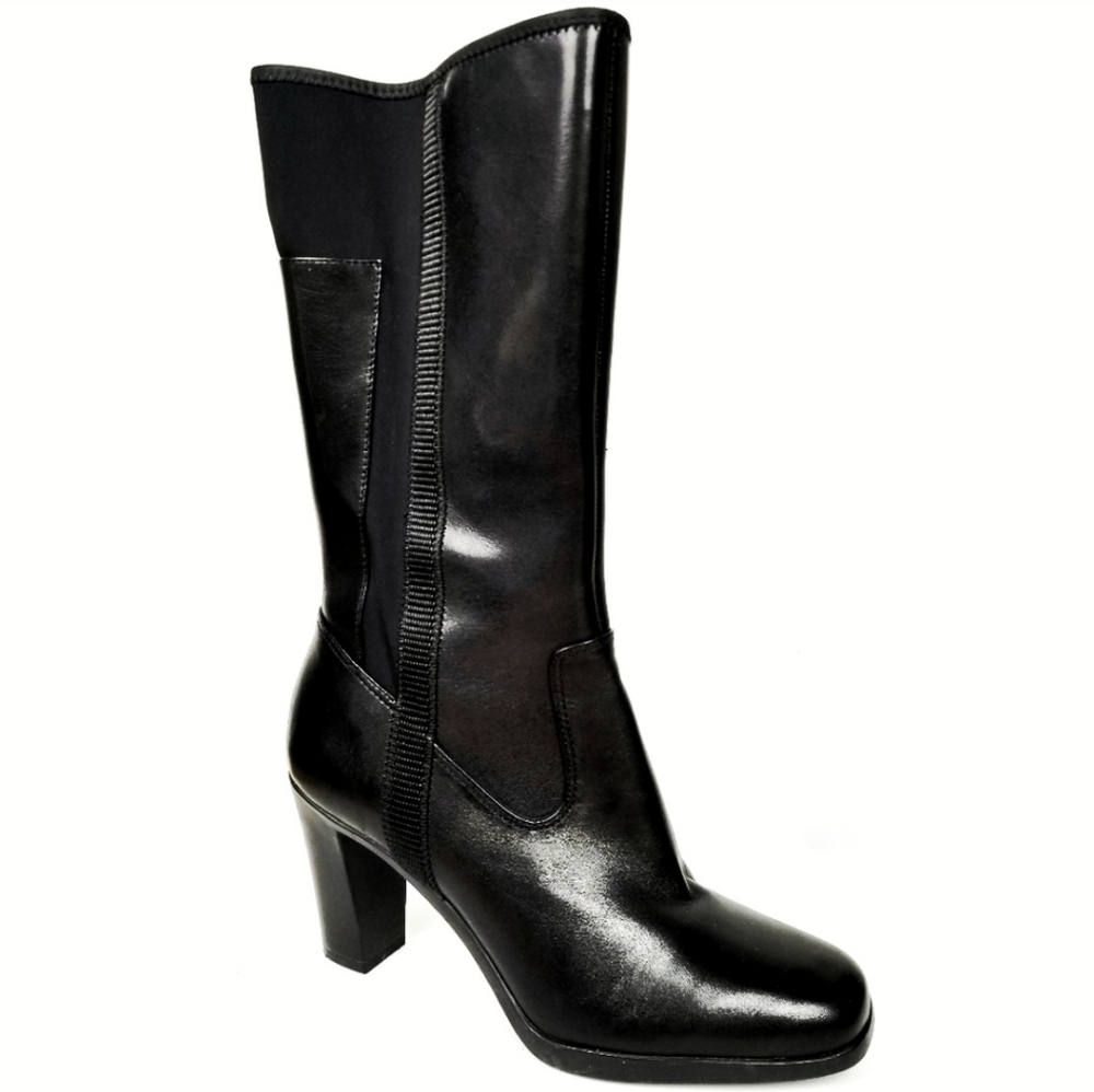 Franco Sarto Leather Black Heeled Boots 4.5